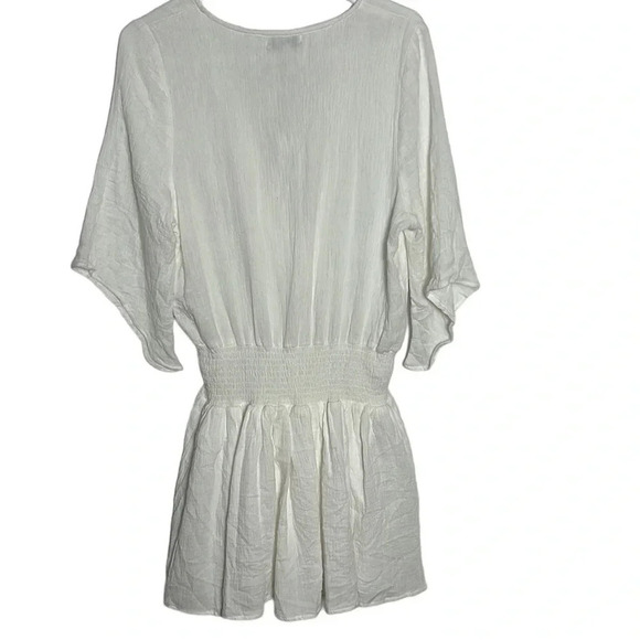 MIOU MUSE NWT  white mini flare gauze dress,cotton, smocked waistline - Picture 13 of 14